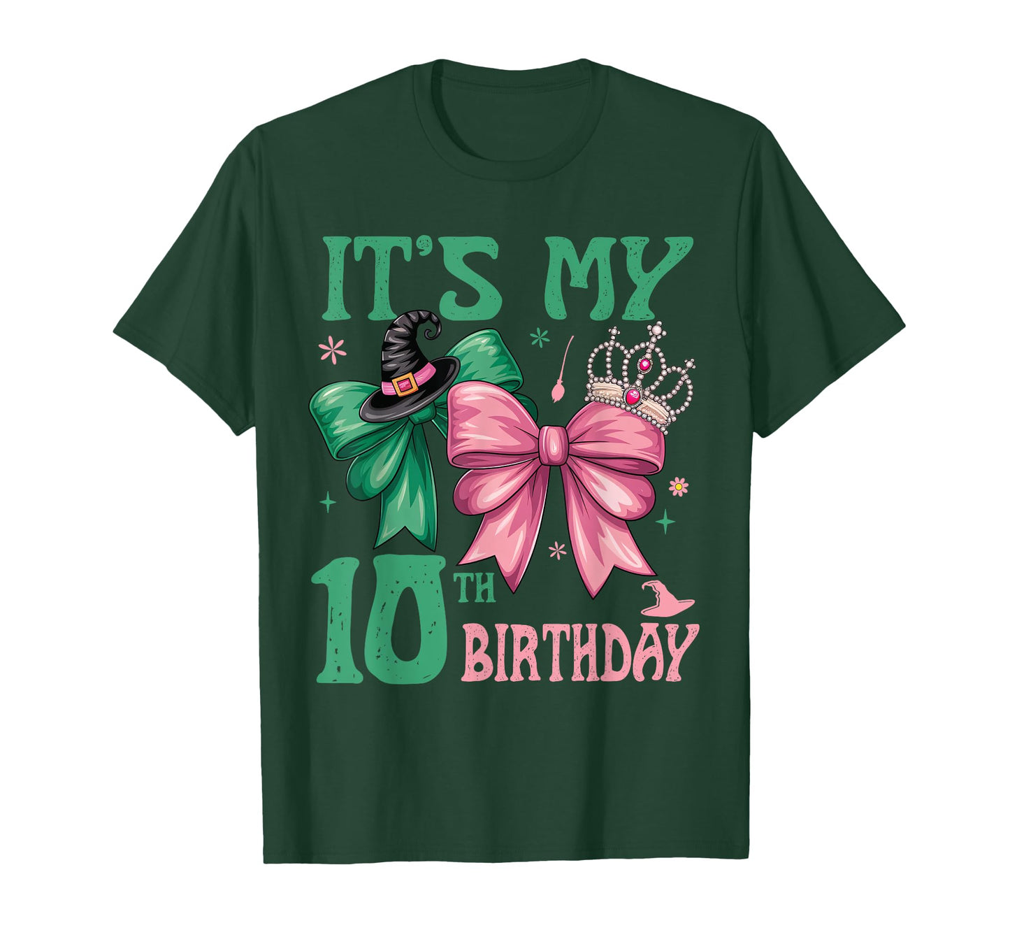 Birthday Girl It's My 10th Birthday Witch Pink And Green T-Shirt