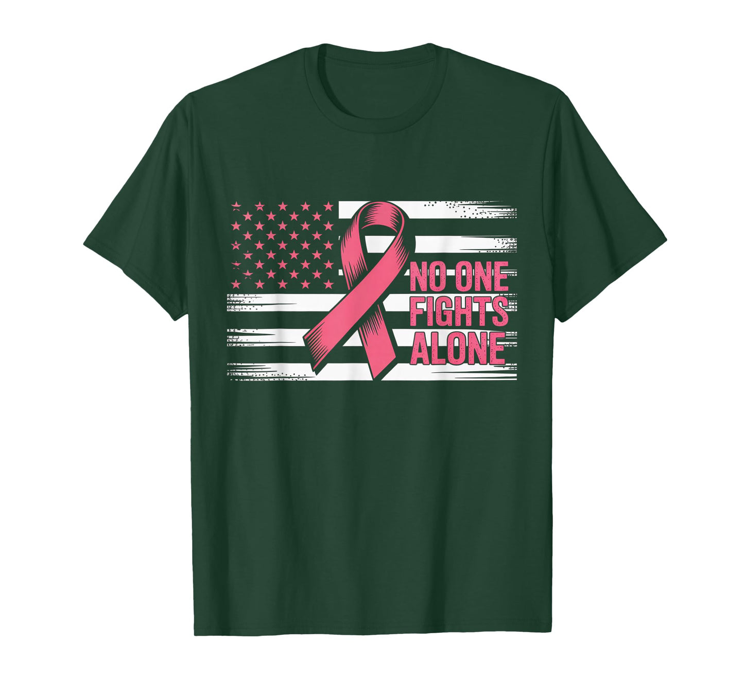 No One Fights Breast Cancer Alone American Flag Pink Ribbon T-Shirt