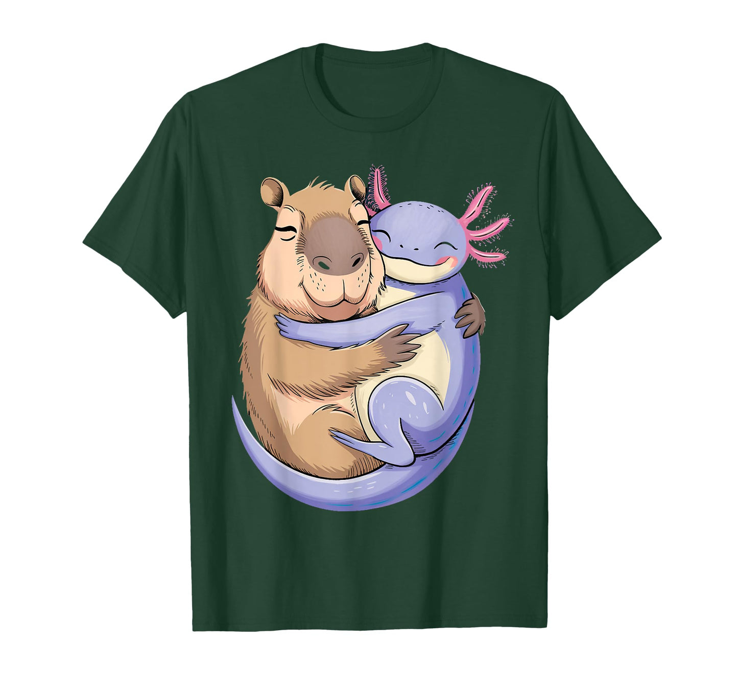 Capybara Hug Axolotl Rodent Animals Kawaii Capybara T-Shirt