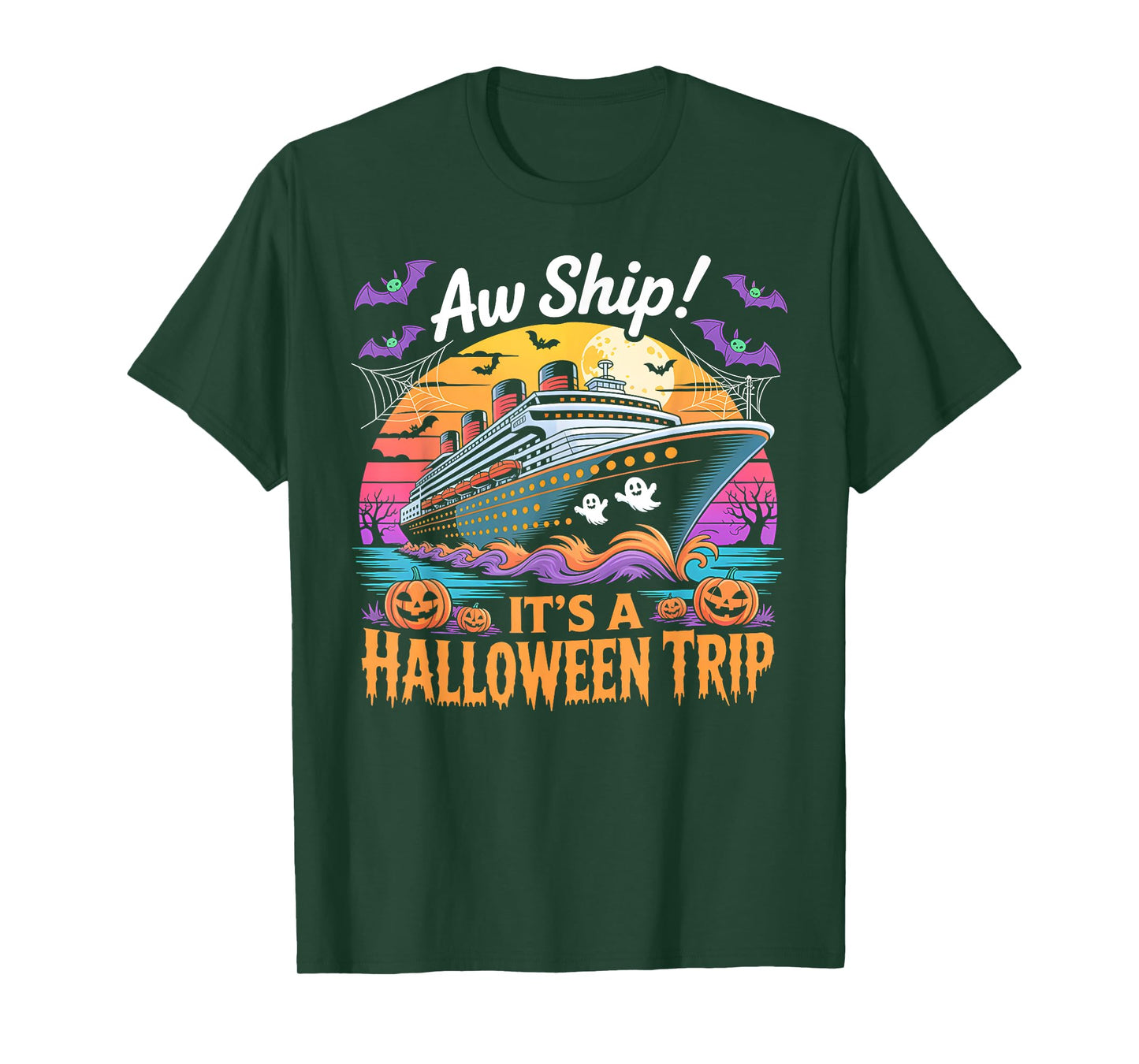 Aw Ship It’s a Halloween Trip Funny Cruise Ghost Costume Tee T-Shirt