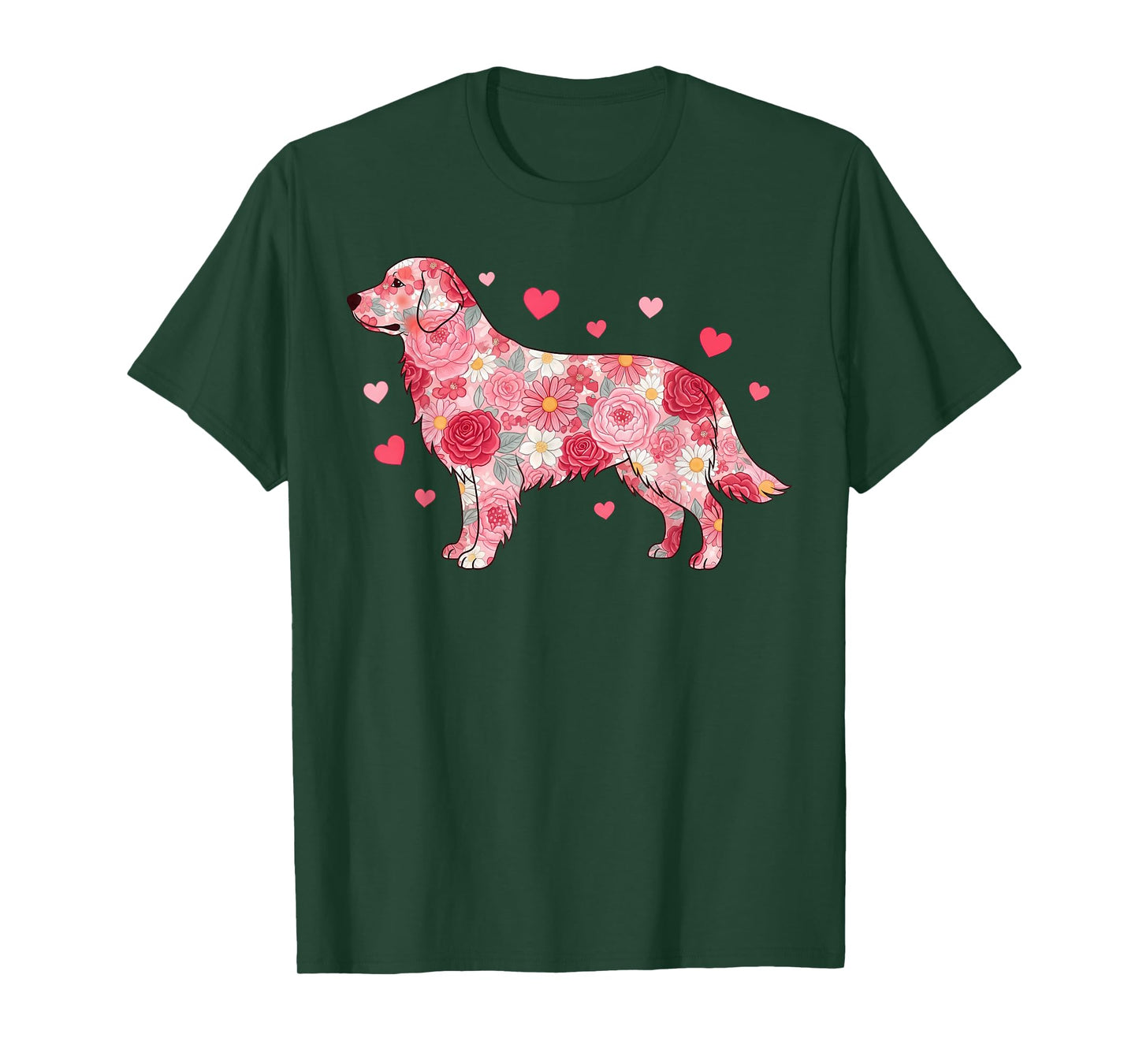 Floral Golden Retriever Heart Botanical Puppy Love T-Shirt