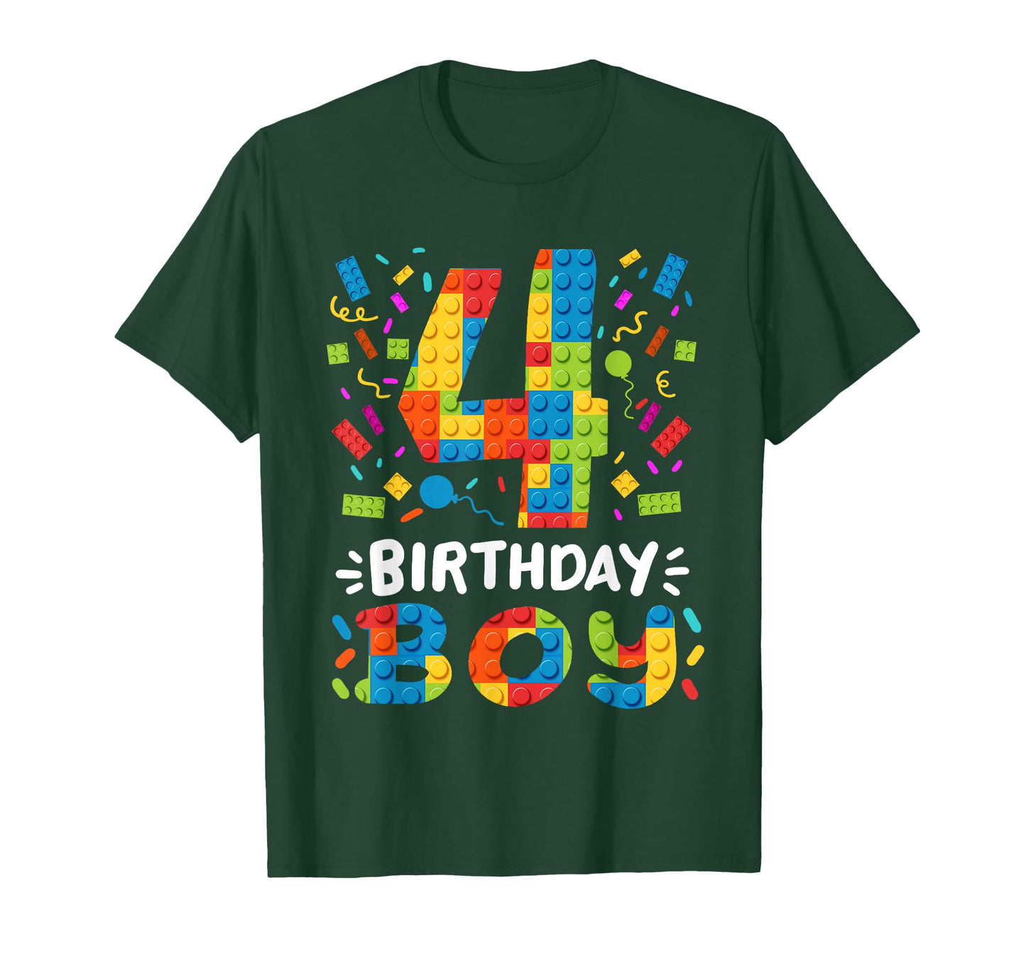 Kids 4 Years Old Building Blocks Builder 4th Birthday Boys T-Shirt