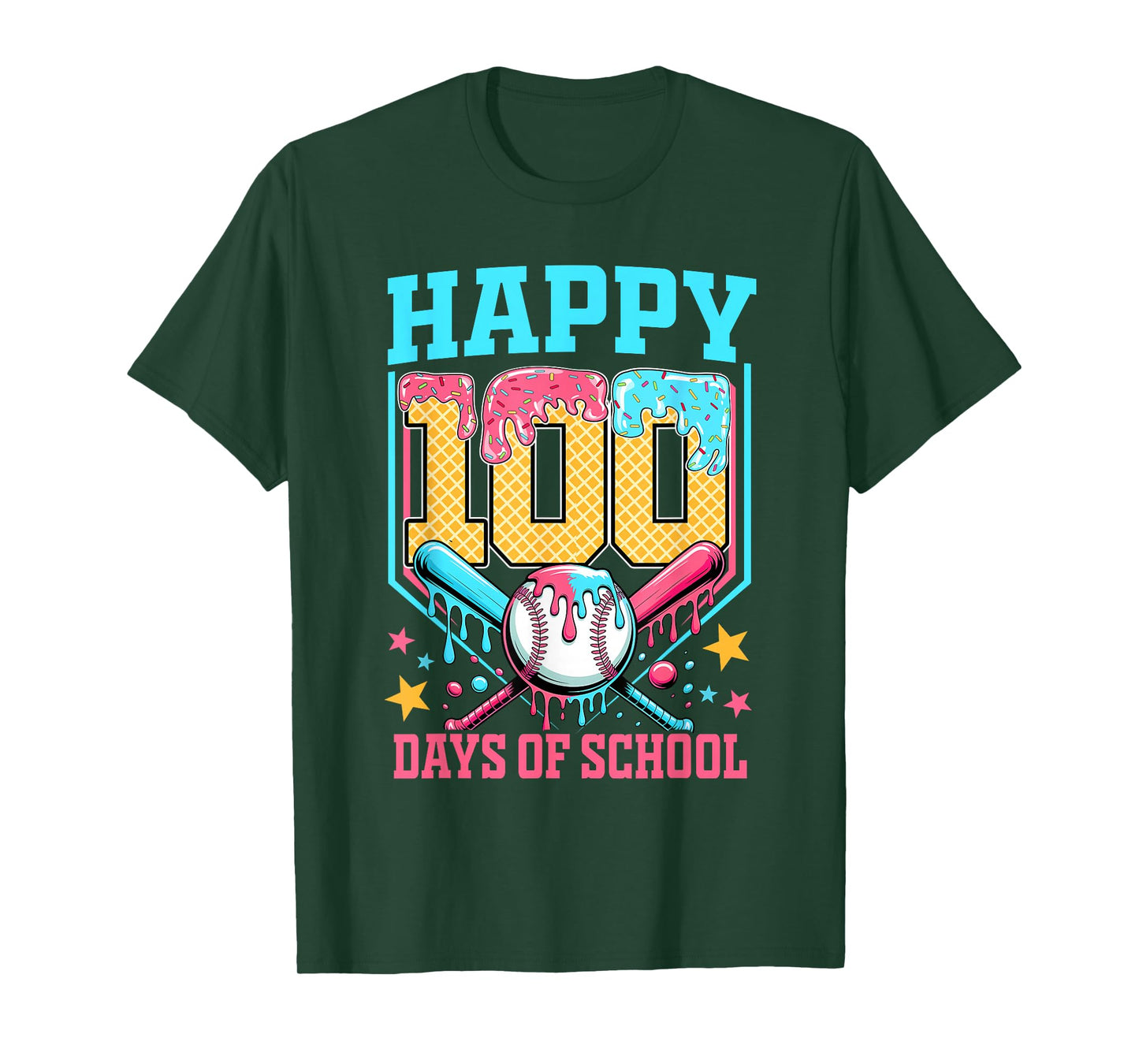 100 Days of School Kids Baseball Drip 100th Day of School T-Shirt