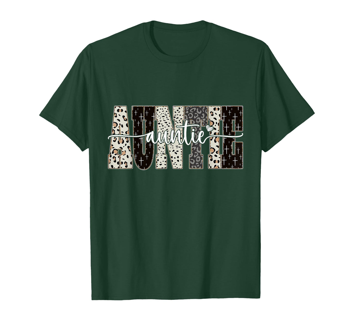 Auntie Bible Leopard Cross Faith and Love Christian Women T-Shirt