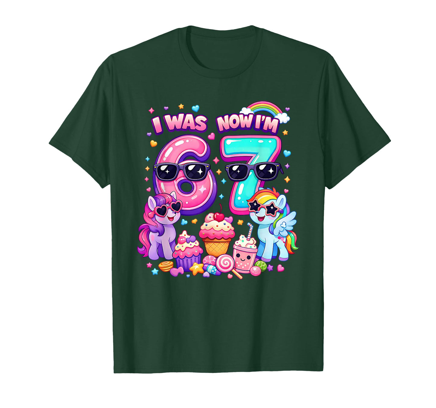 I was 6 Now I'm 7 Magical Rainbow Pony 67 Meme Kids Birthday T-Shirt