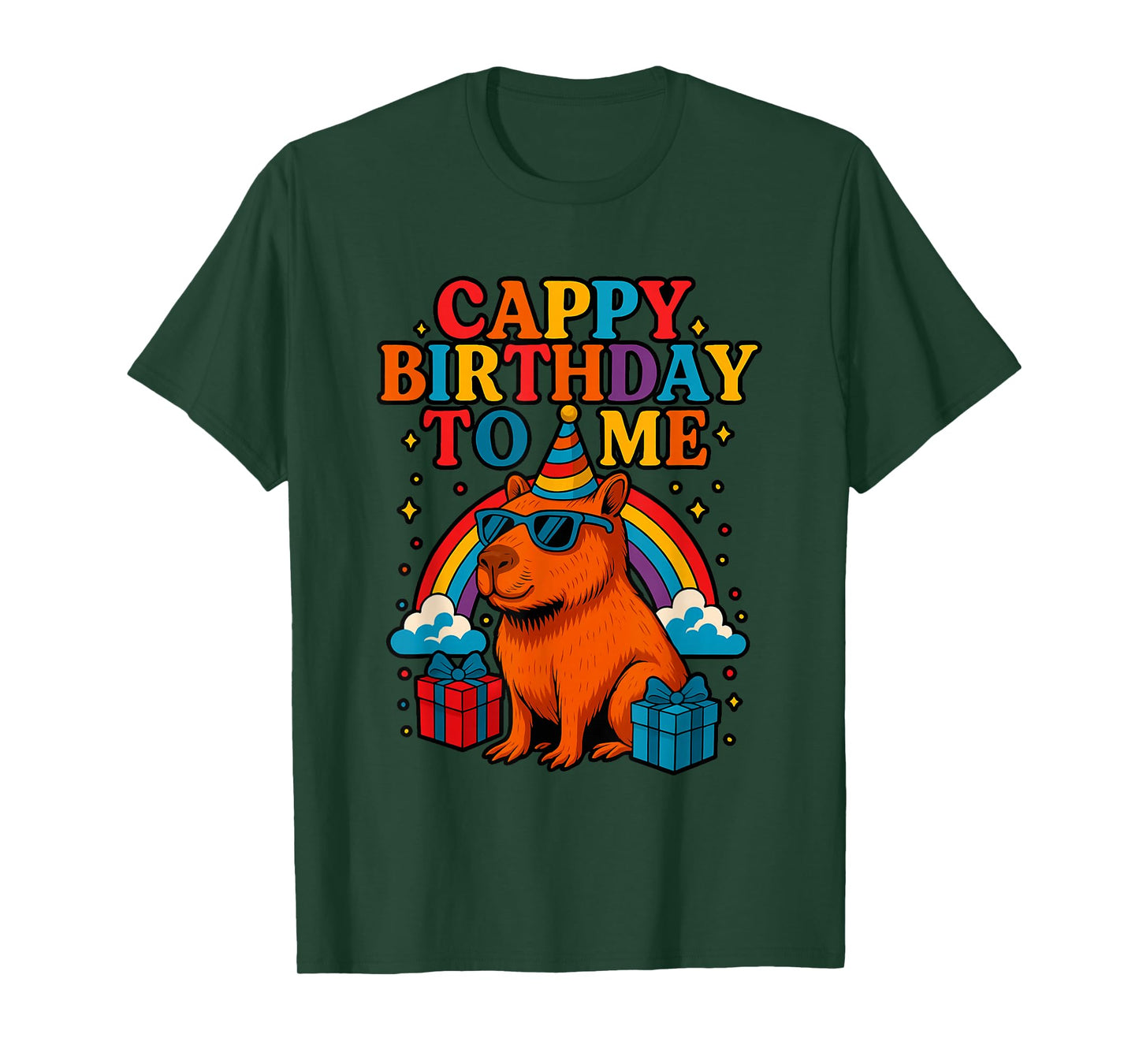 Cappy Birthday to Me Cool Capybara Rainbow Birthday Party T-Shirt