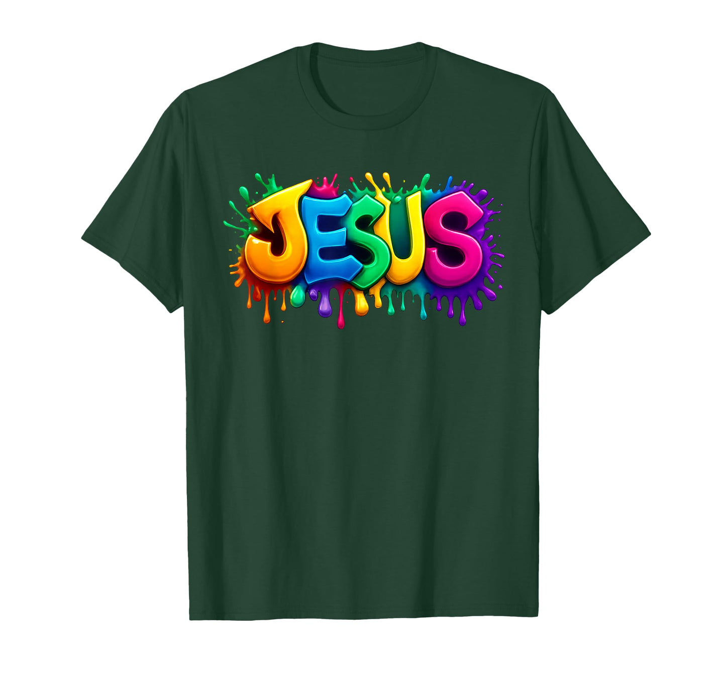 Colorful Jesus Rainbow Paint Splash Christian T-Shirt
