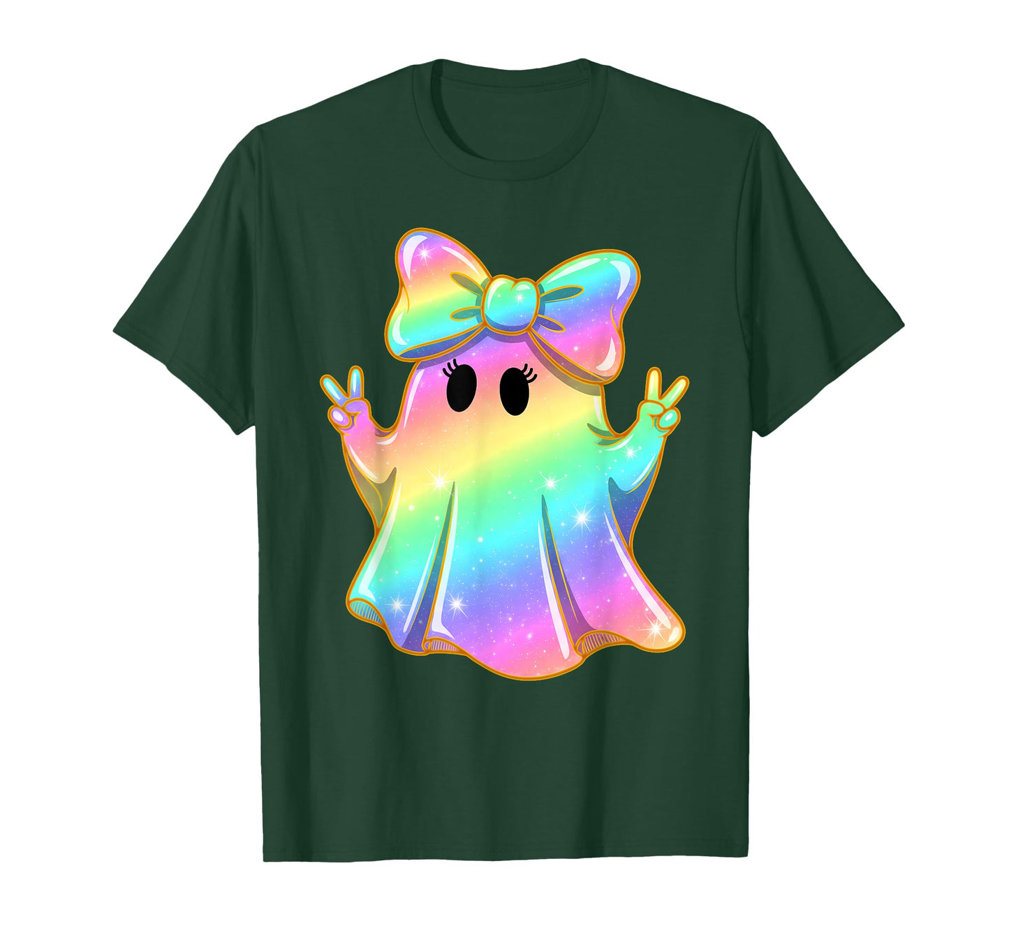 Cute Rainbow Ghost Peace Funny Halloween Kids Girls T-Shirt