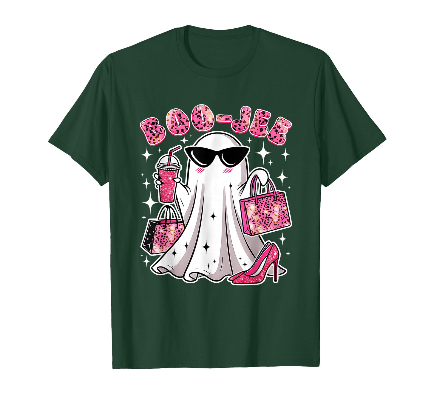 Pink Leopard Boo JEE Boujee Coffee Ghost Halloween T-Shirt