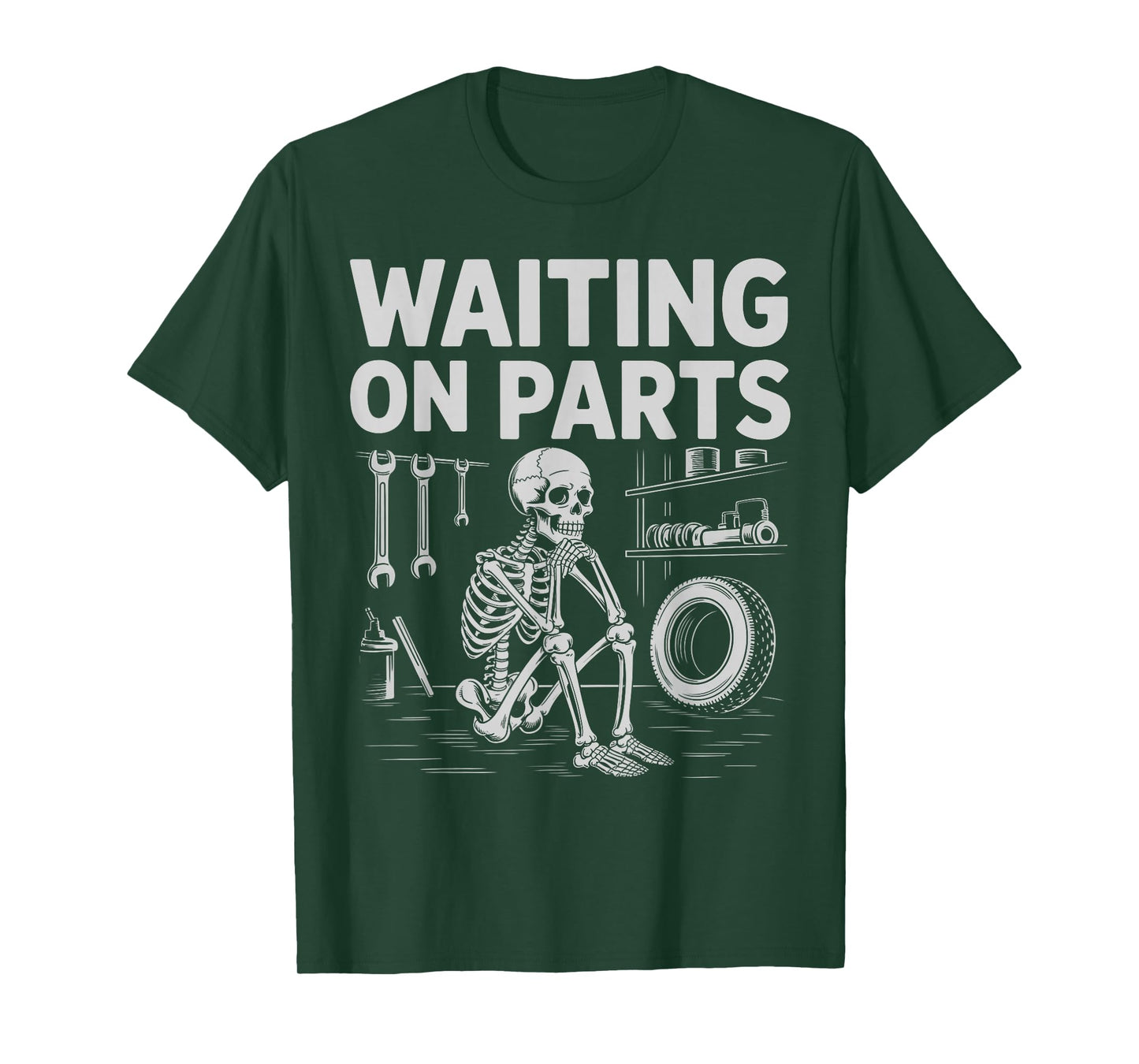 Waiting On Parts Funny Skeleton Auto Mechanic Technician T-Shirt