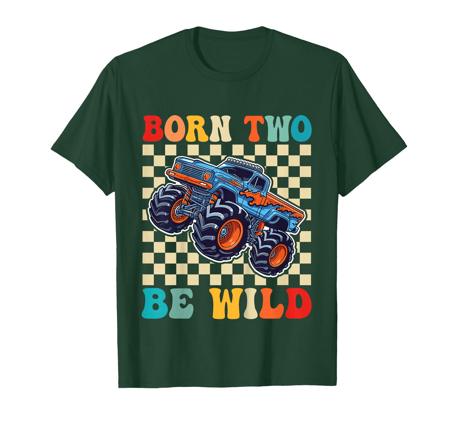 2nd Birthday Monster Truck Born Two Be Wild 2 Year Old Boys T-Shirt