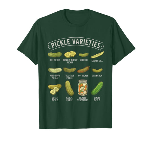 Types of Pickles Varieties Funny Pickle Lover Pickling Adult T-Shirt