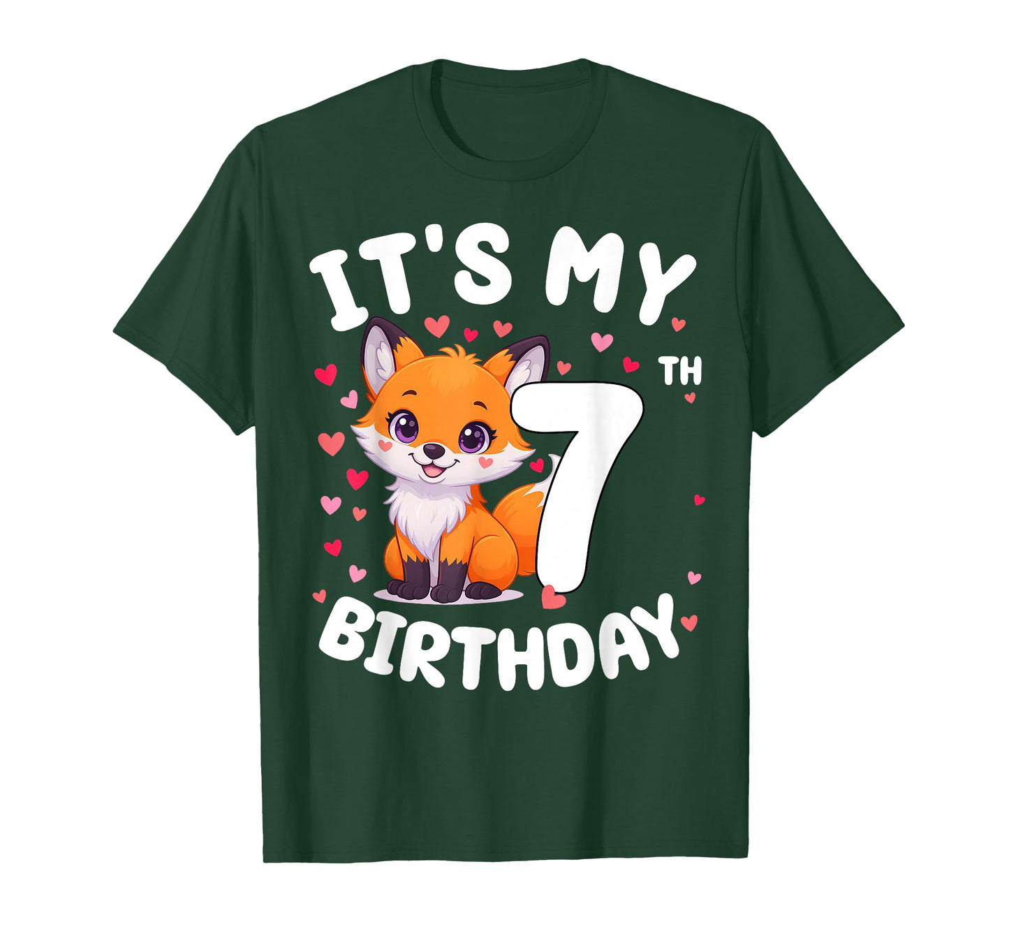 Fox Animal Lovers 7th Birthday Girl Fox B-Day 7 Years Old T-Shirt