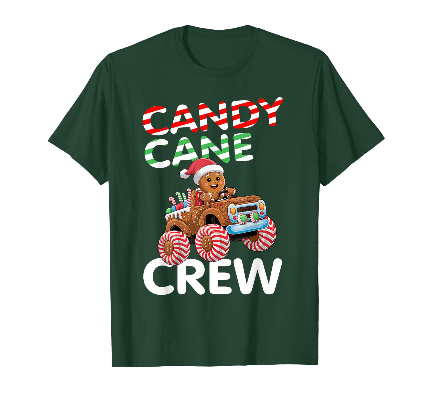 Christmas Candy Cane Crew Gingerbread Monster Truck Pajama T-Shirt