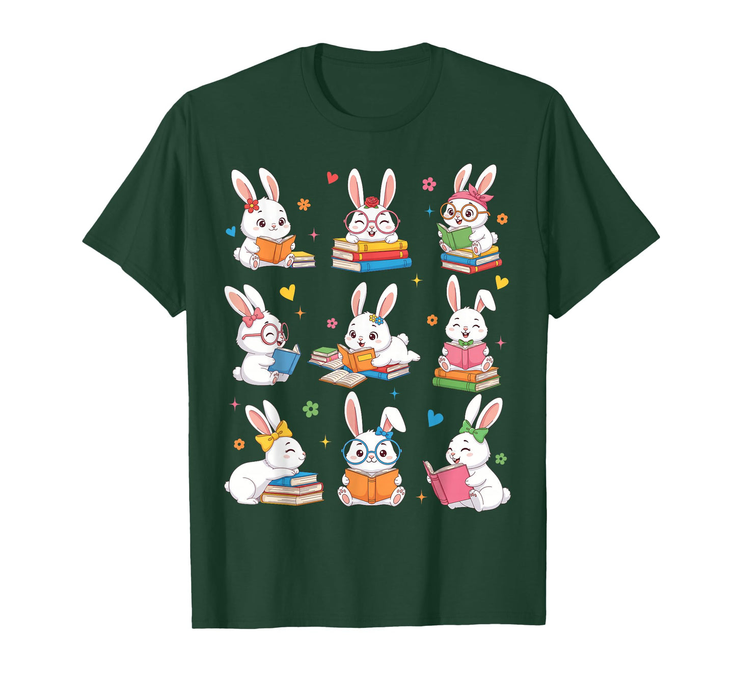 Easter Teacher Cute Bunny Reading Books Bookworm Women Girl T-Shirt
