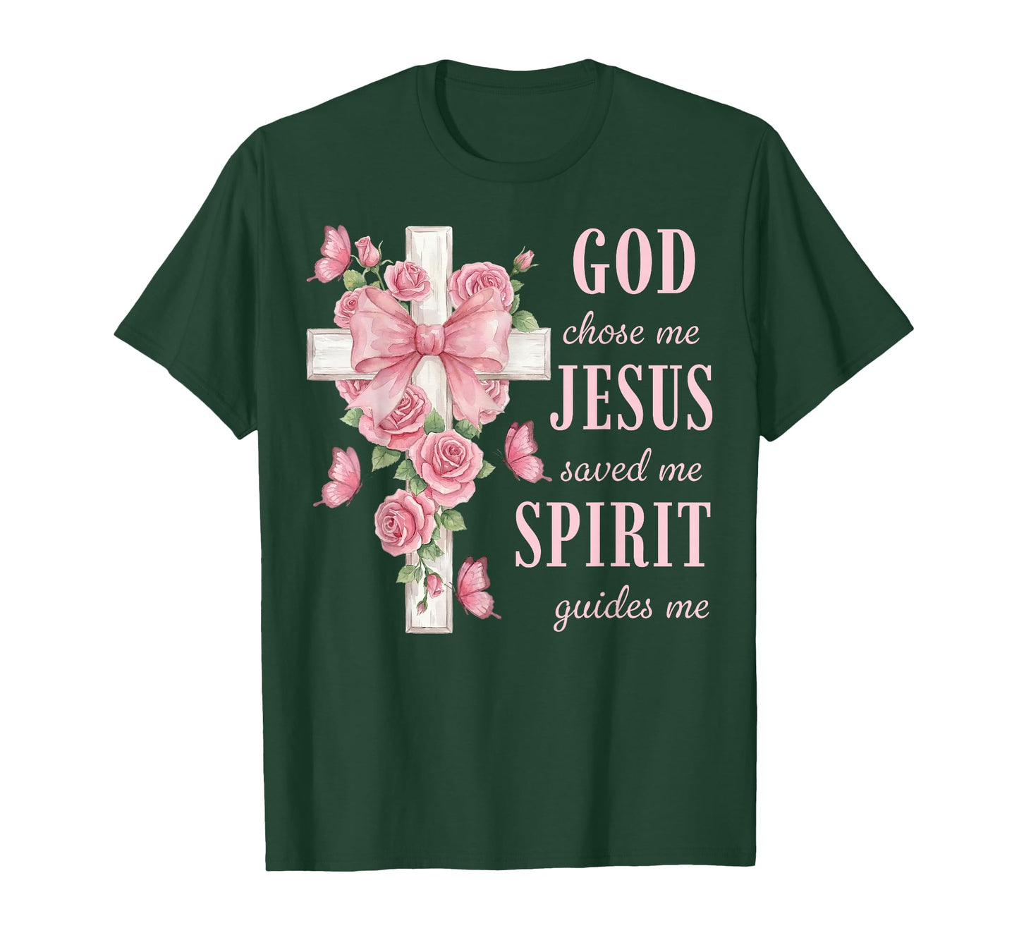 Christian Faith God Chose Me Jesus Saved Me Rose Cross T-Shirt