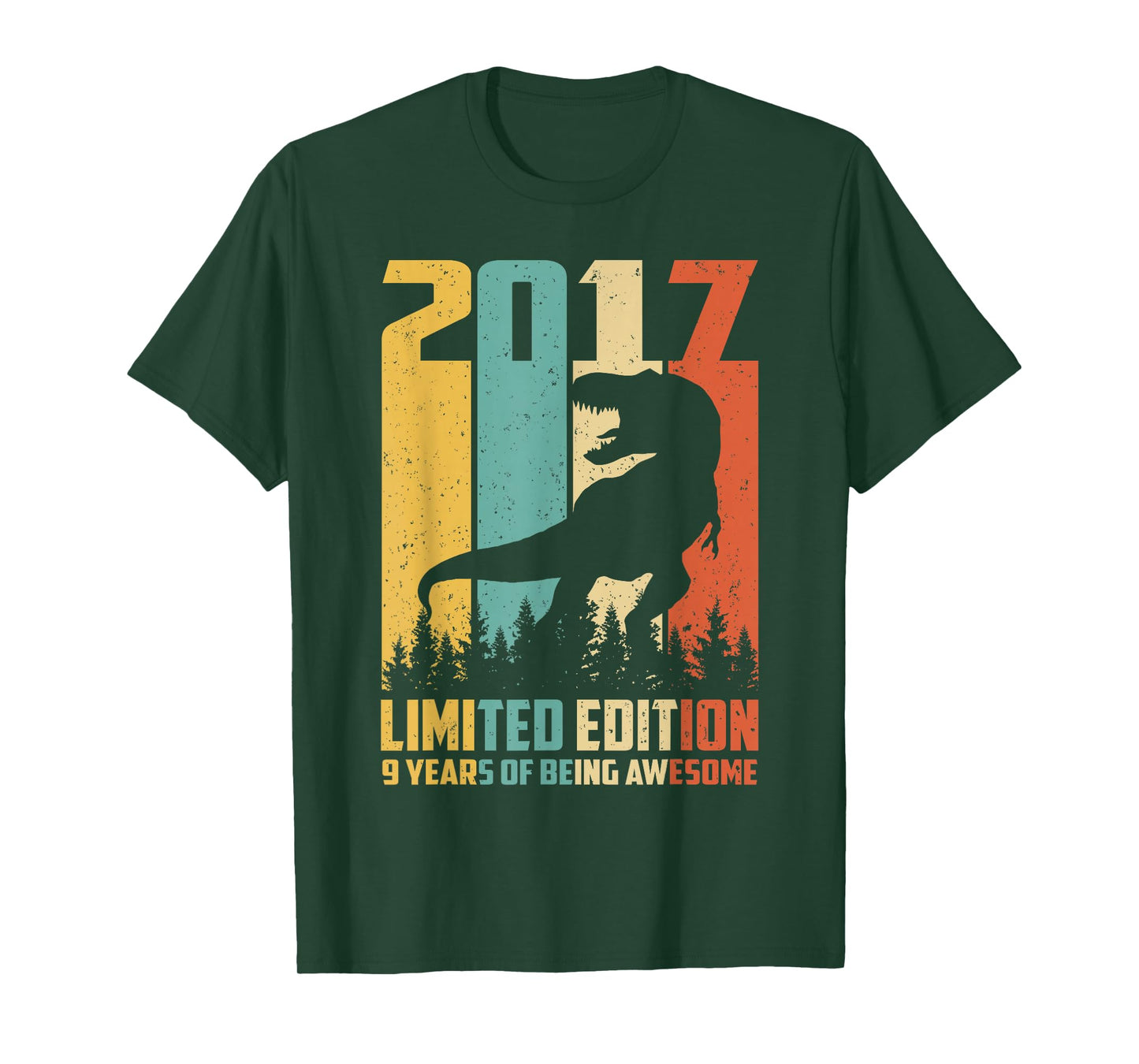 Awesome Since 2017 9 Years Old 9th Birthday T-Rex Dinosaur T-Shirt