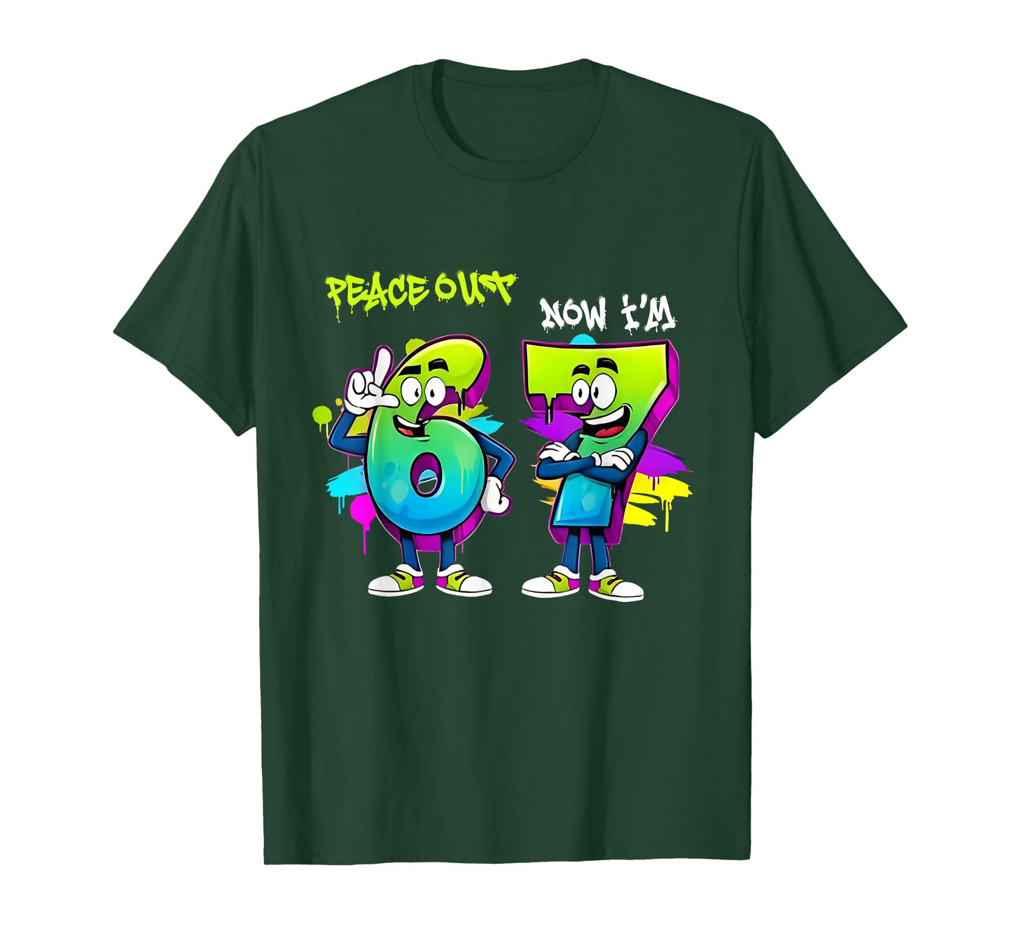 Peace 6 Out Now I'm 7 7th Birthday Brainrot 67 Graffiti Meme T-Shirt