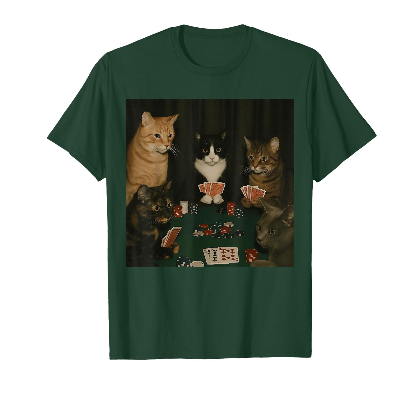 Vintage Cats Playing Poker Cat Playing Card Gambling Meme T-Shirt