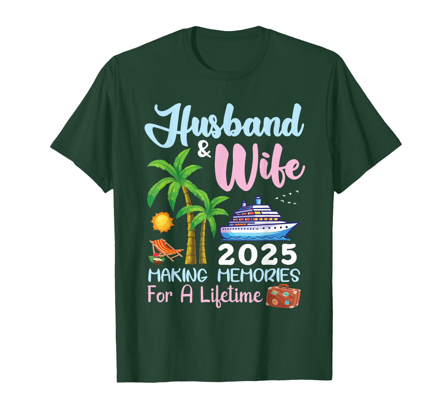 B2Shop Happy New Trip Husband & Wife 2025 Making Memories Cruise T-Shirt - Black, Small, Unisex-Adults, Short Sleeve, T-Shirt, All Seasons, Letter Print, Christmas