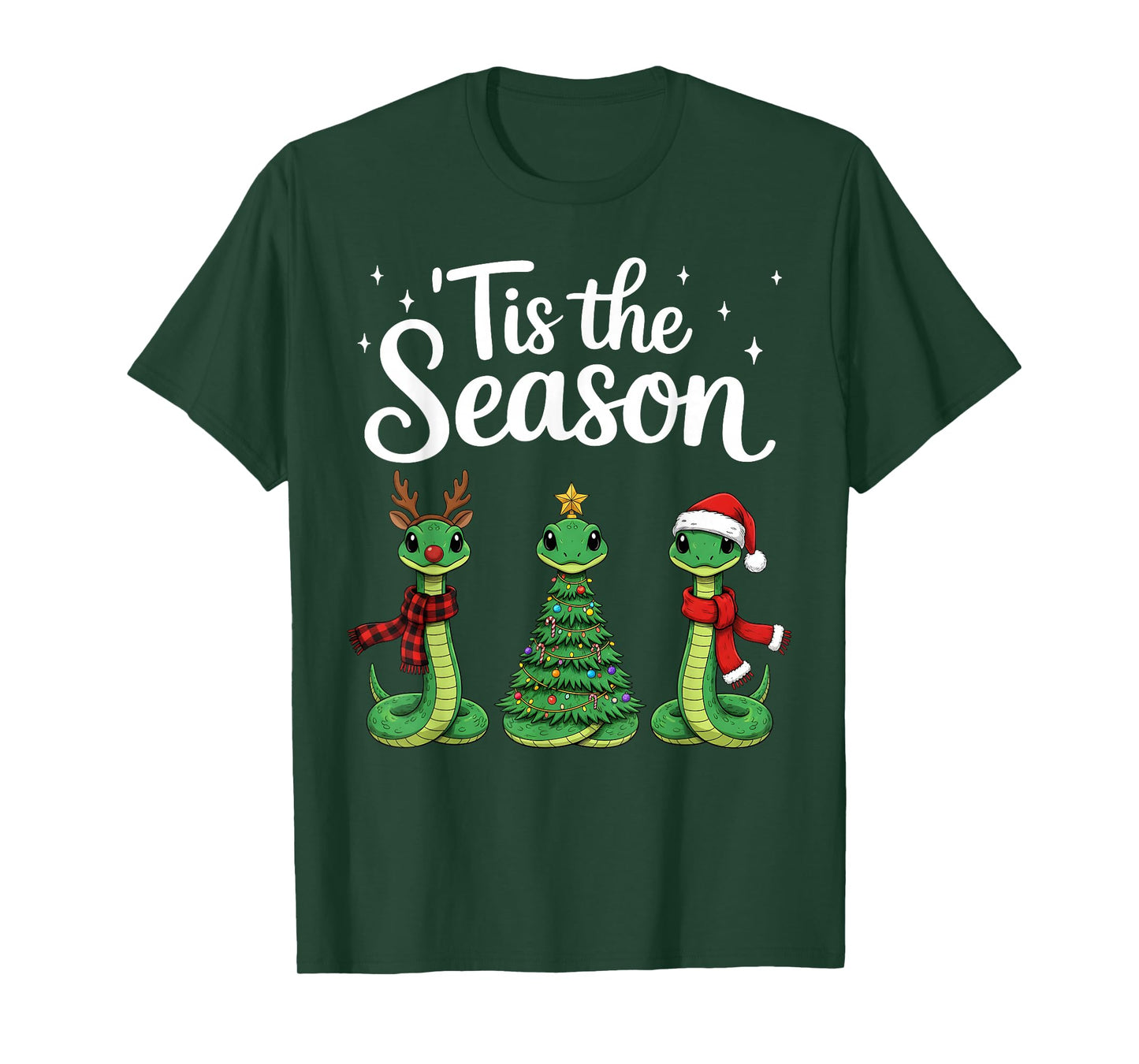 Tis The Season Green Snake Christmas Santa T-Shirt