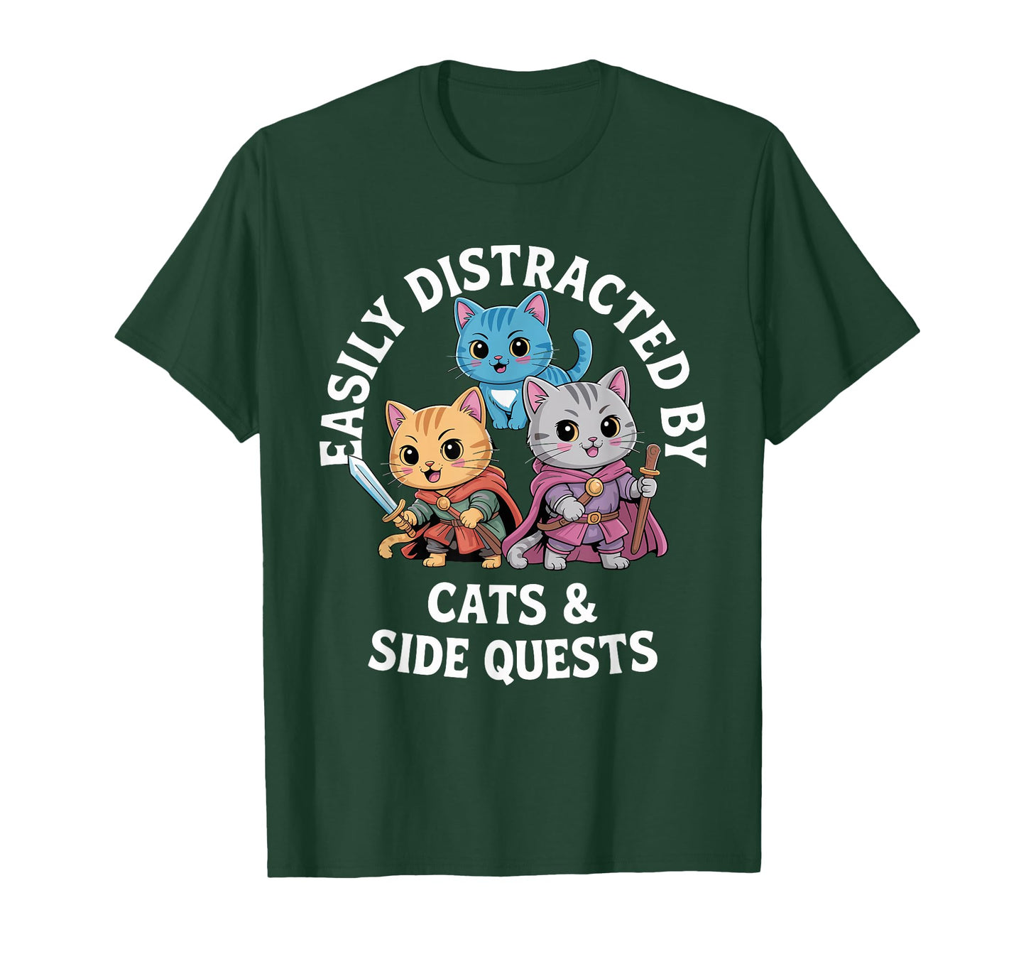 Easily Distracted by Cats and Sidequests RBG Roleplay Gamer T-Shirt