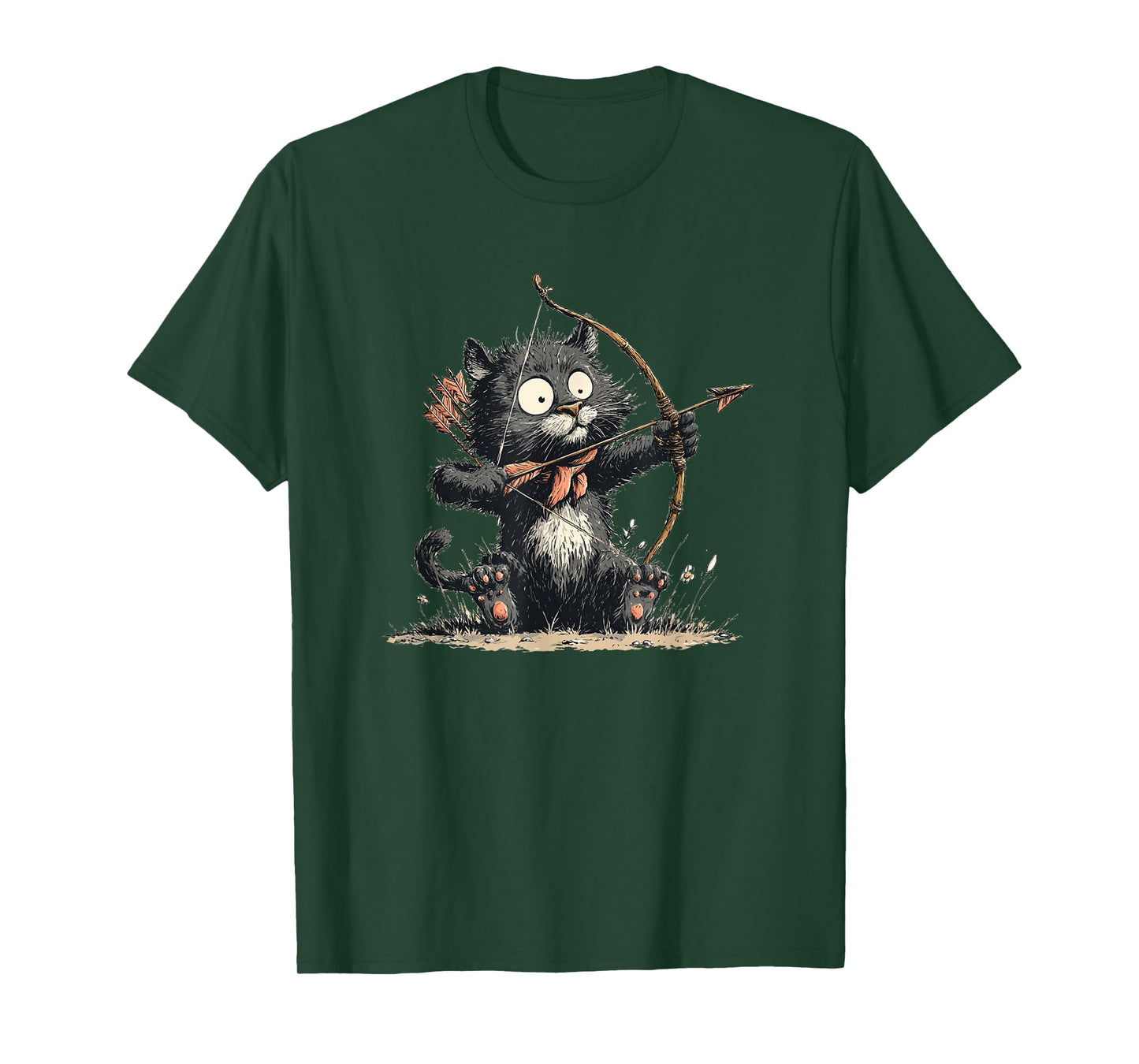 Funny Archer Cat with Bow and Arrow Graphic Costume T-Shirt