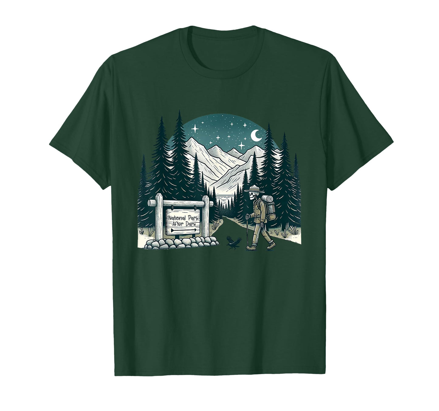 Vintage Retro National Park After Dark Skeleton Hiking Camping Outdoor T-Shirt, Small