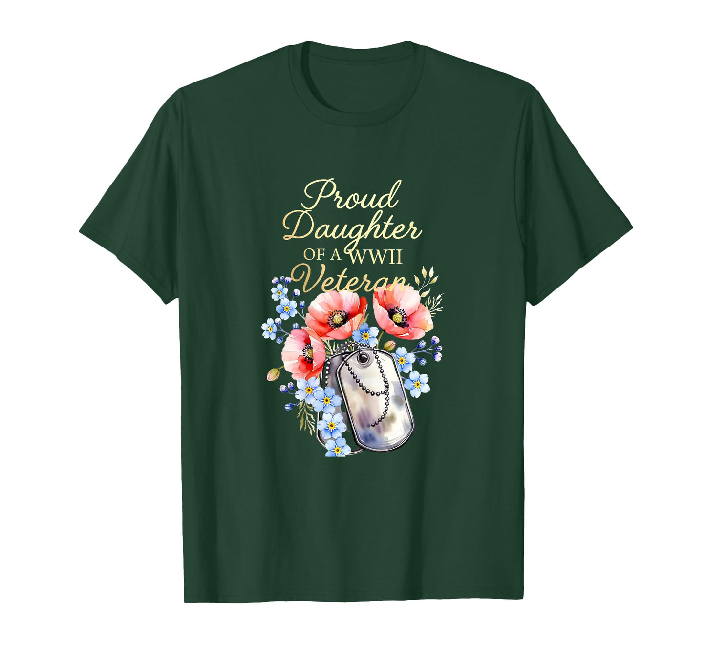 Proud Daughter of a WWII Veteran Floral Patriotic Family T-Shirt