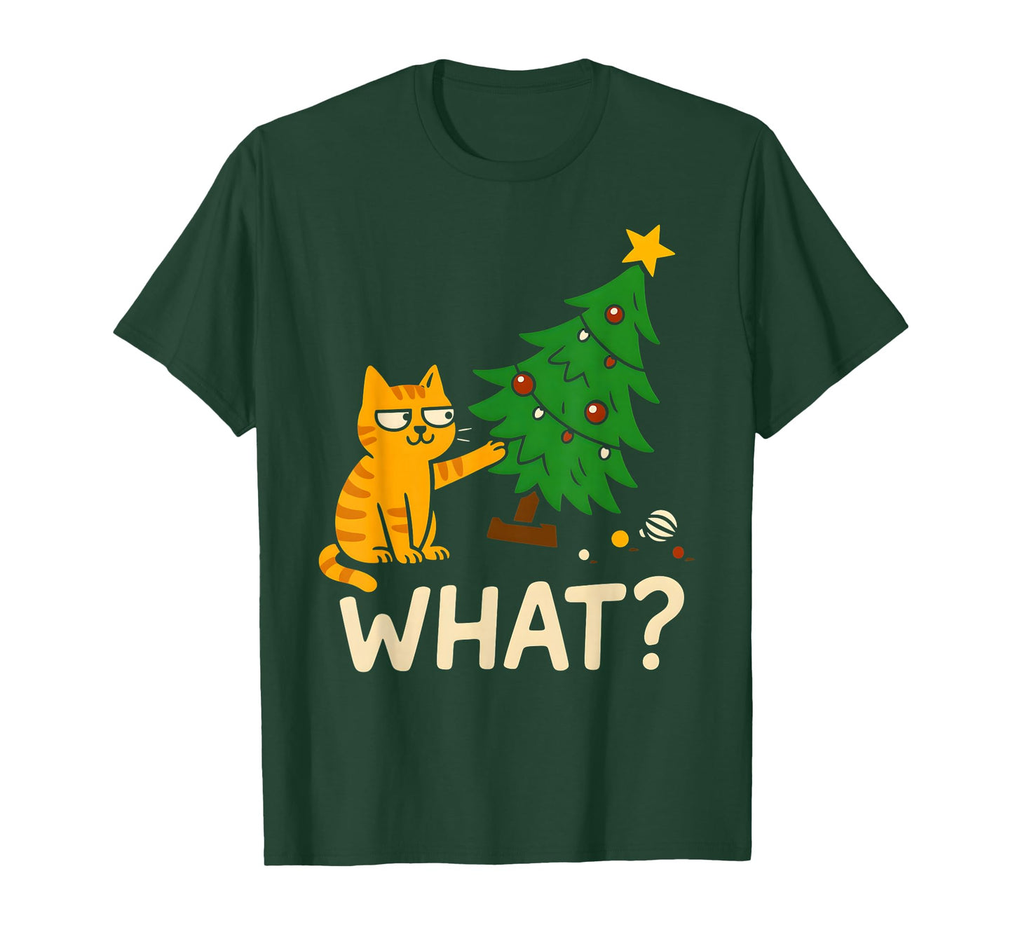 Tabby Cat Xmas Cat Pushing Christmas Tree Over Cat What? T-Shirt