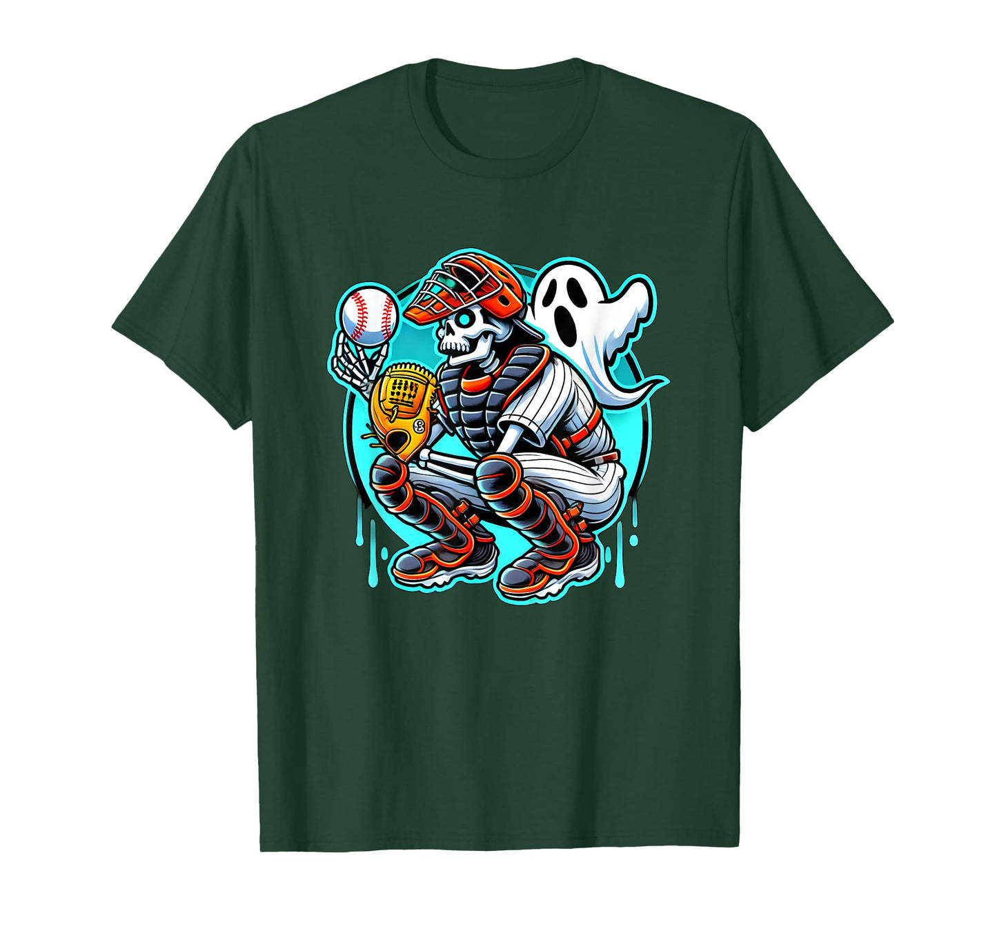 Halloween Skeleton Baseball Catcher T-Shirt
