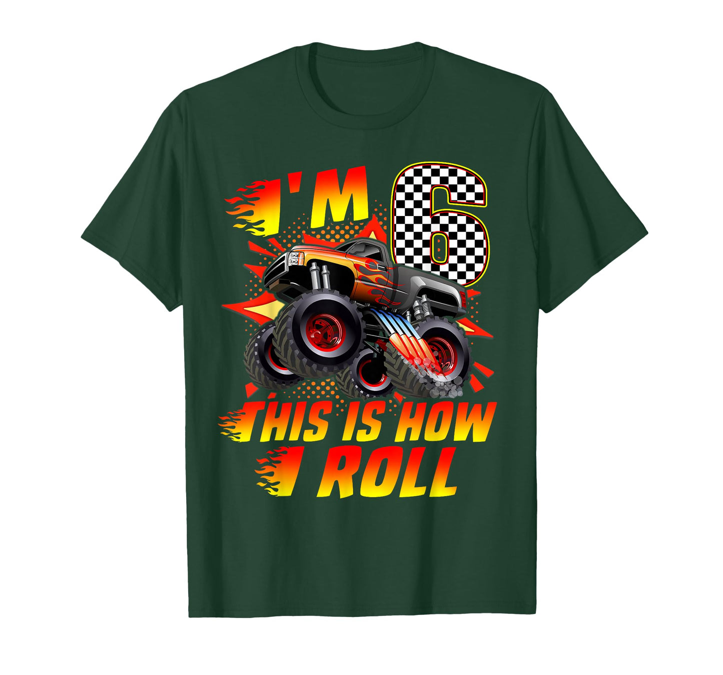 I'm 6 This Is How I Roll Monster Truck Car 6th Birthday Boys T-Shirt