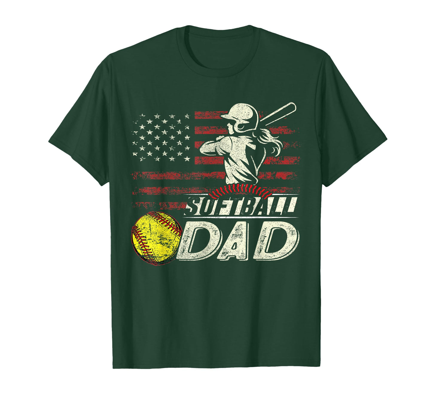 Softball Dad US Flag Gifts For Dad Men Patriotic Fathers Day T-Shirt