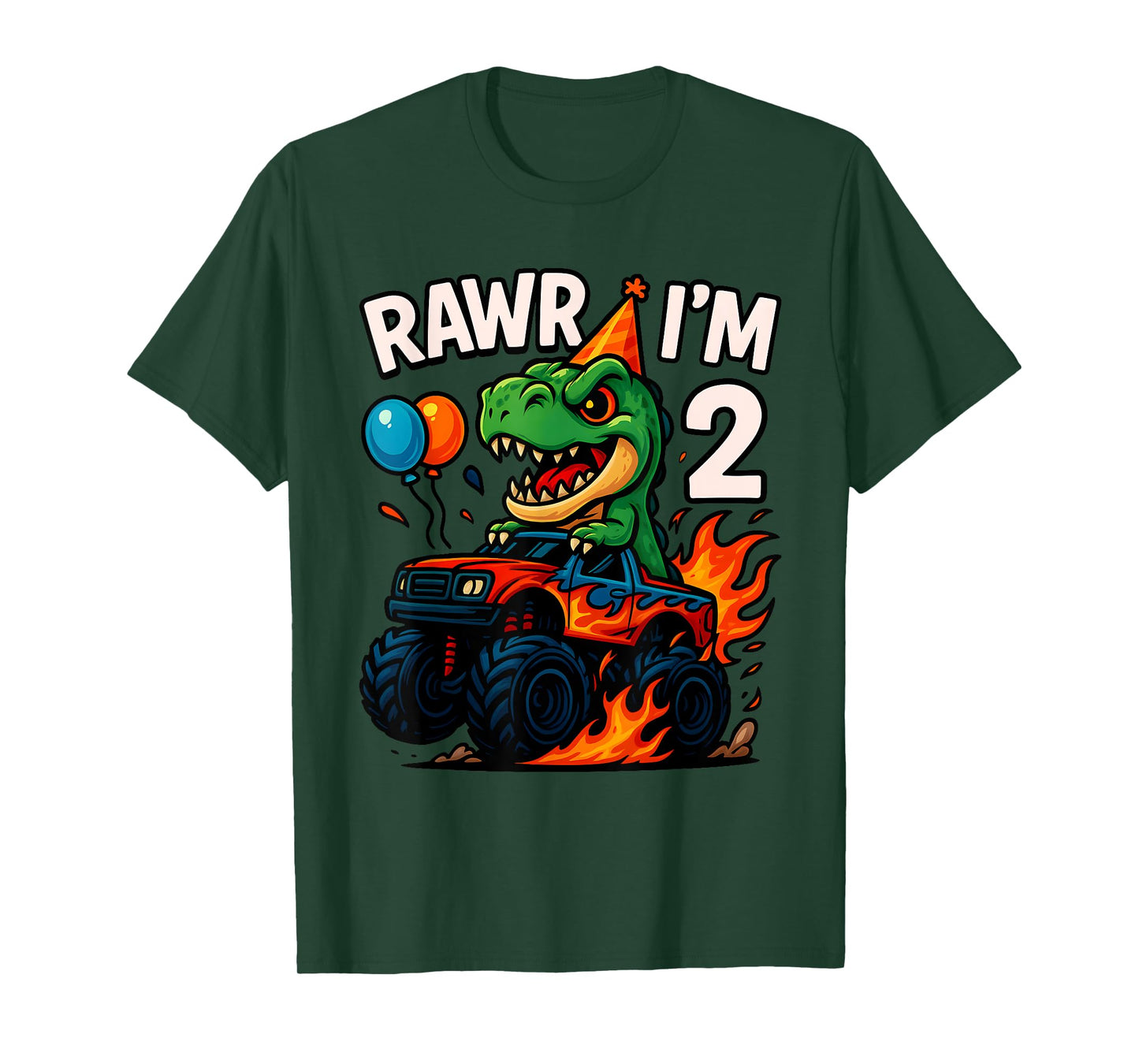 Rawr I'm 2 Second Birthday Party T Rex Monster Truck Boys T-Shirt