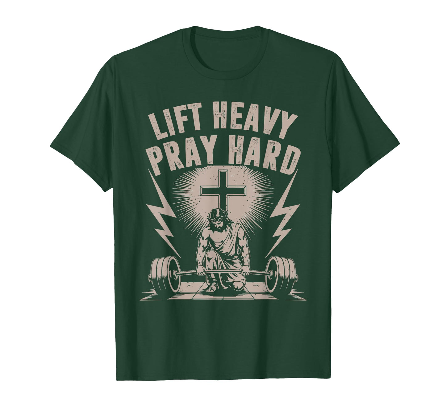 Men's Lift Heavy Pray Hard Christian Workout Jesus Gym Funny T-Shirt