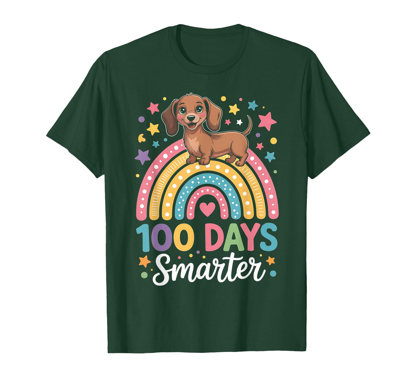100 Days Smarter Dachshund Dog Rainbow 100th Day of School T-Shirt