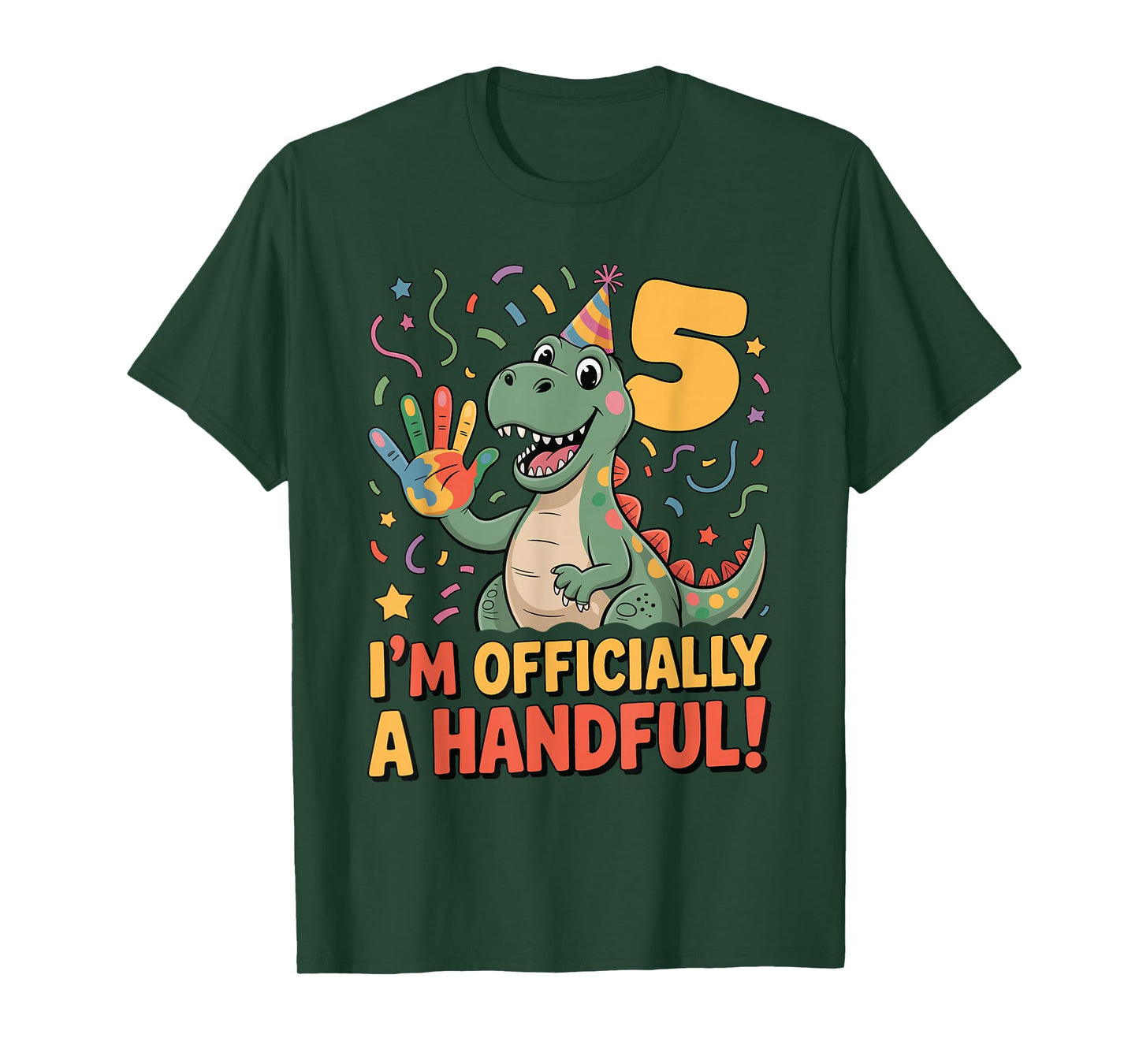 I’m Officially A Handful Funny 5th Birthday Kids Dinosaur T-Shirt