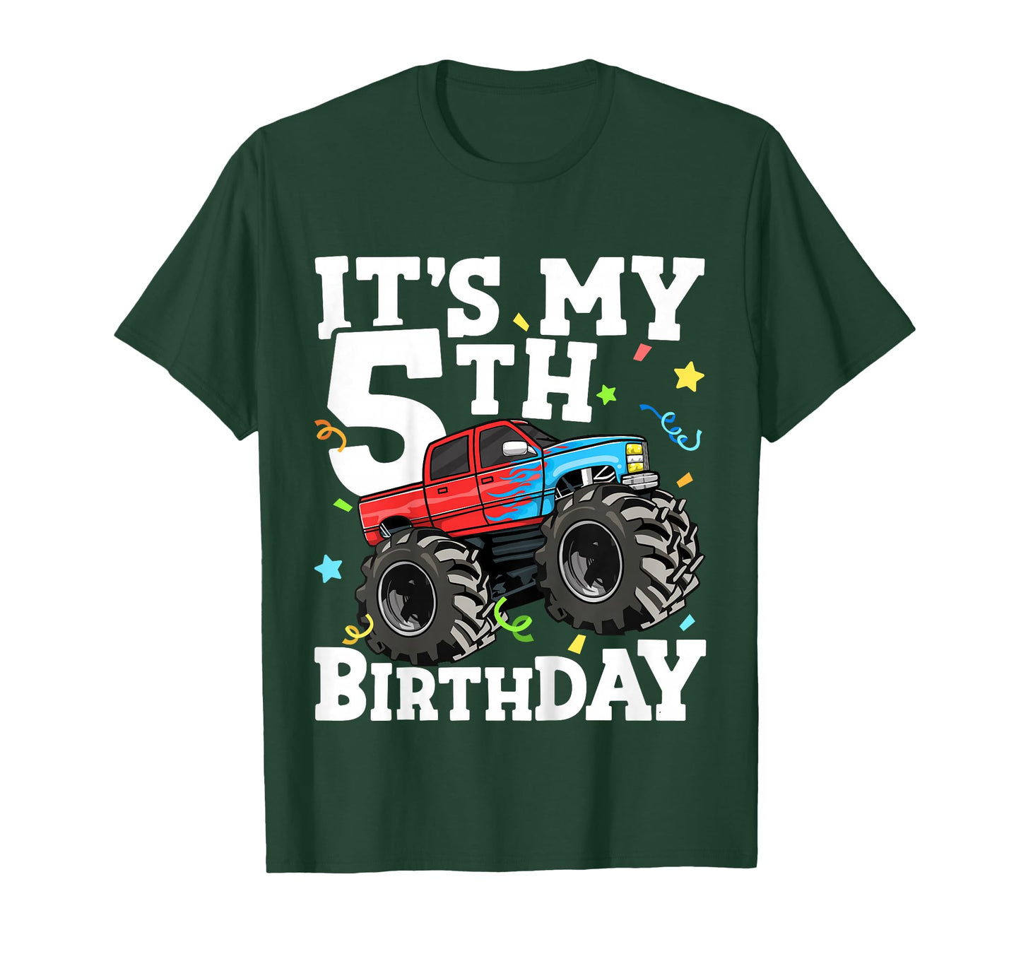 Kids Monster Truck It's My 5th Birthday Boy 5 Five Toddler T-Shirt
