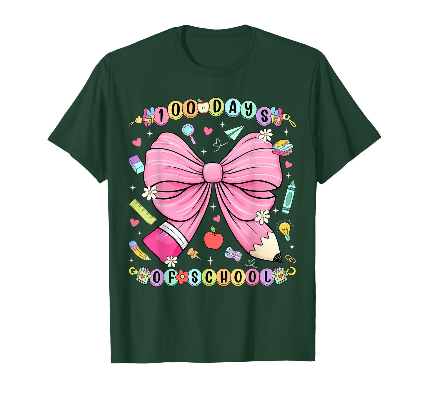 100 Days of School Pencil Coquette Bow 100th Day of School T-Shirt