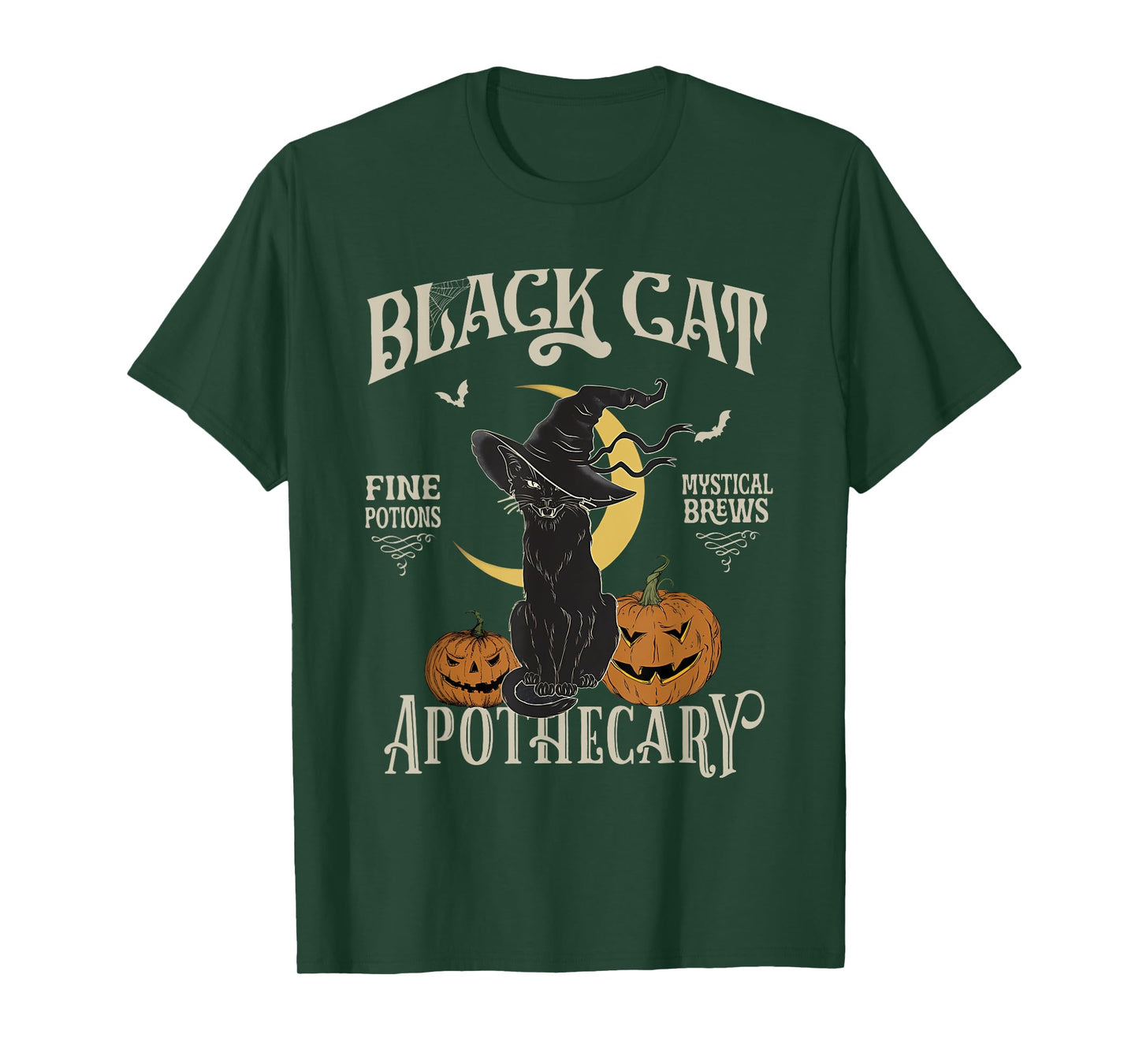 Retro Scary Halloween Costume Black Cat Salem Apothecary T-Shirt