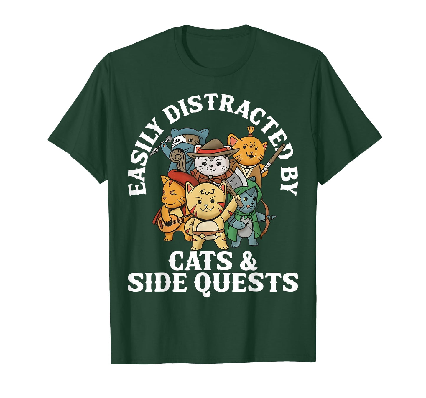 Easily Distracted by Cats and Side Quests for Men Women Kids T-Shirt