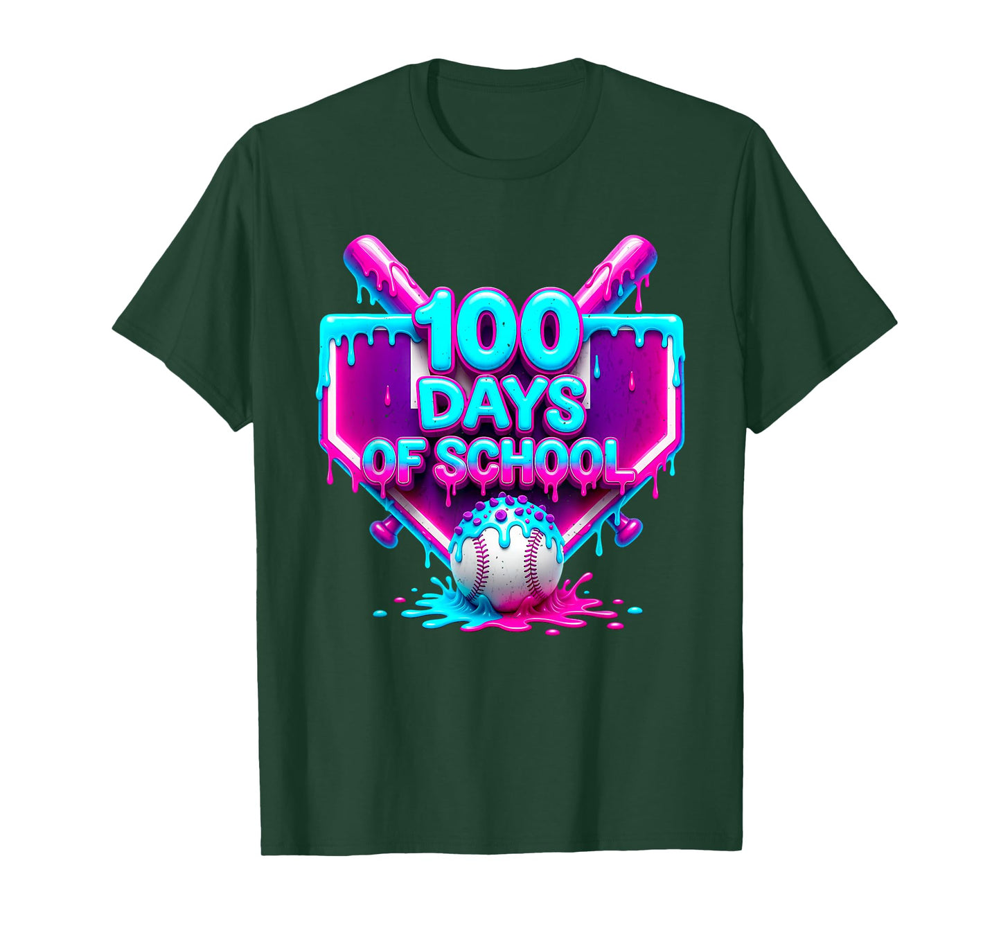 100 Days of School Baseball Drip 100 Days for Boys and Kids T-Shirt