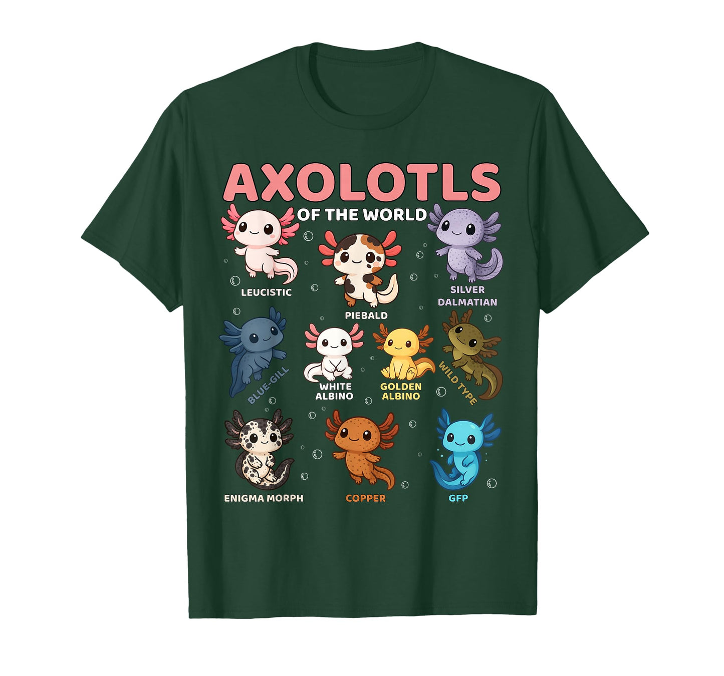 Cute Kawaii Axolotls of The World Funny Axolotl Types T-Shirt