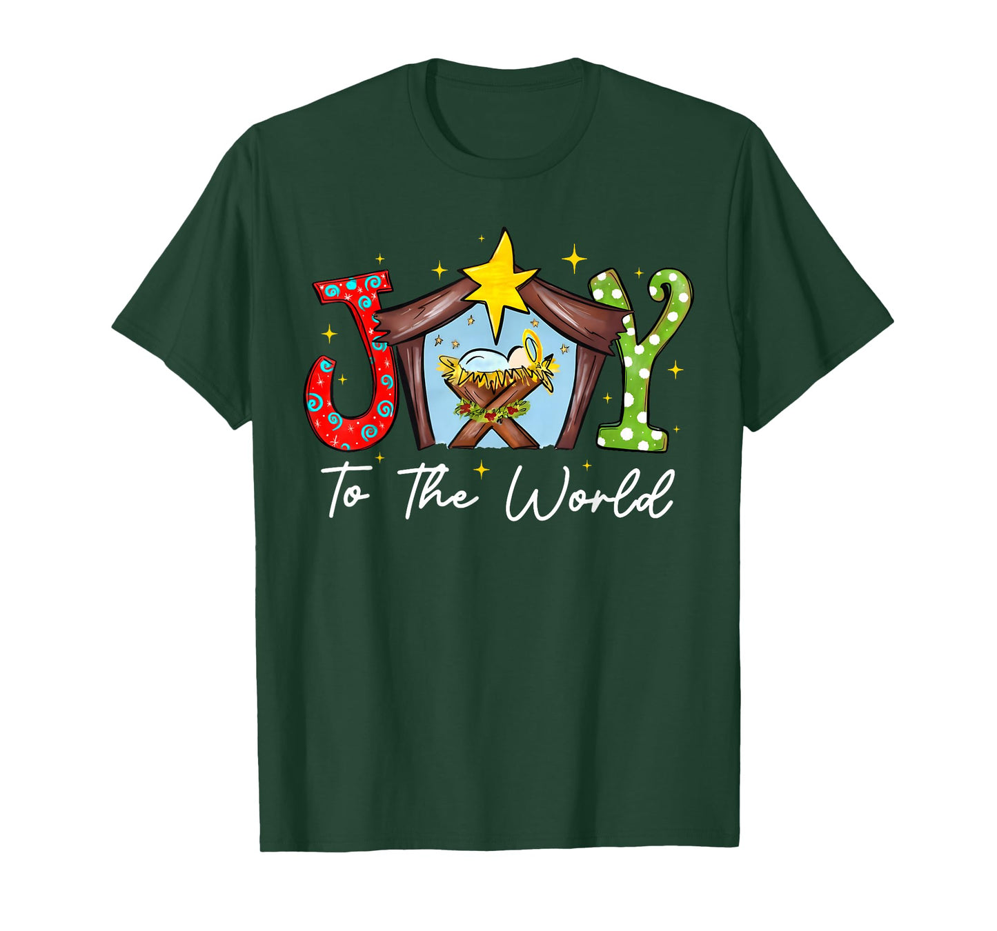 Joy to The World Baby Jesus Christmas Nativity Scene T-Shirt