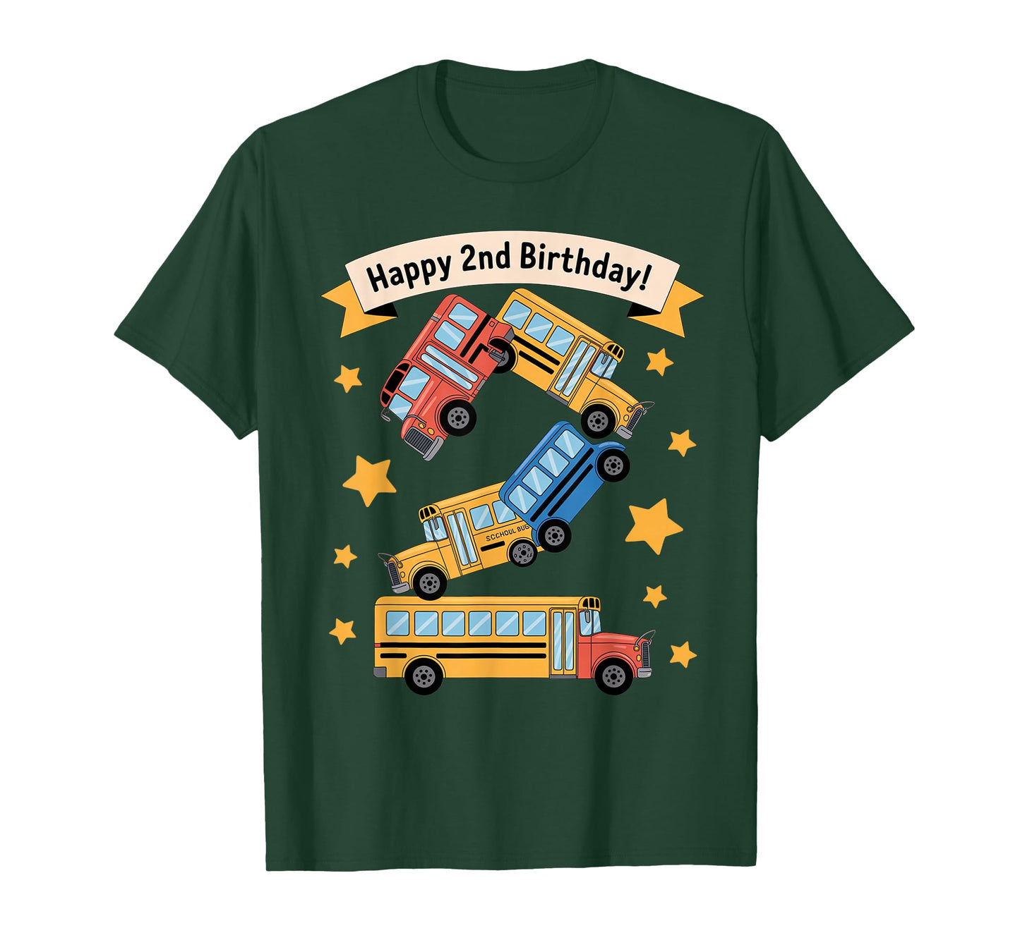 Funny School Bus 2 Year old Toddler Kids Party 2nd Birthday T-Shirt