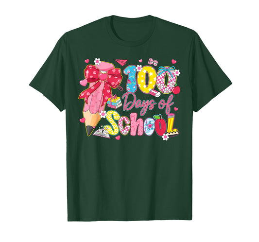 100 Days of School Coquette Bow Pencil Teacher Girl T-Shirt