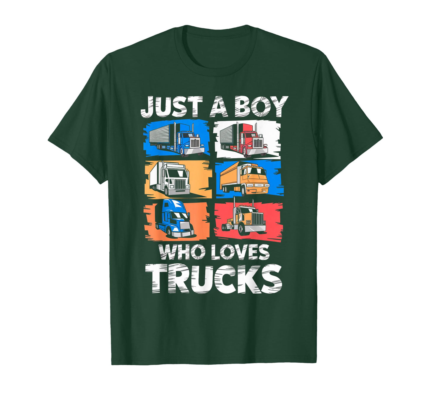 Just A Boy Who Loves Trucks Funny Semi Truck Lover Kids Boys T-Shirt