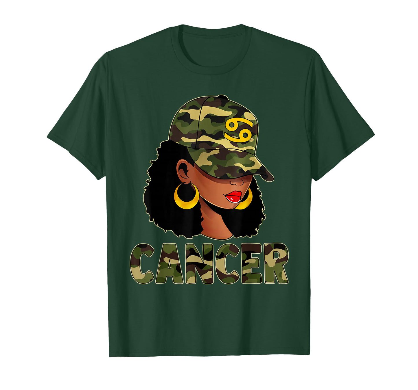 Cancer Queen Camouflage Black Woman Cap Zodiac Sign T-Shirt