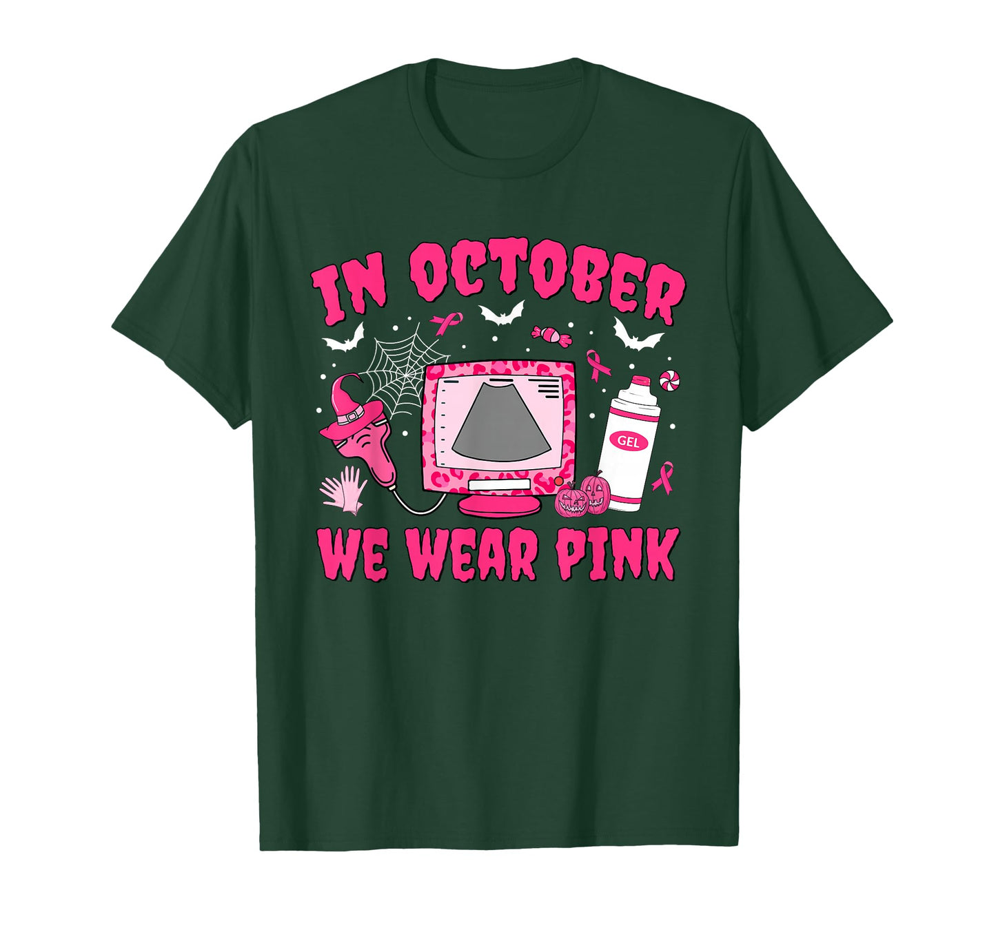 In October We Wear Pink Sonographer Leopard Breast Cancer T-Shirt