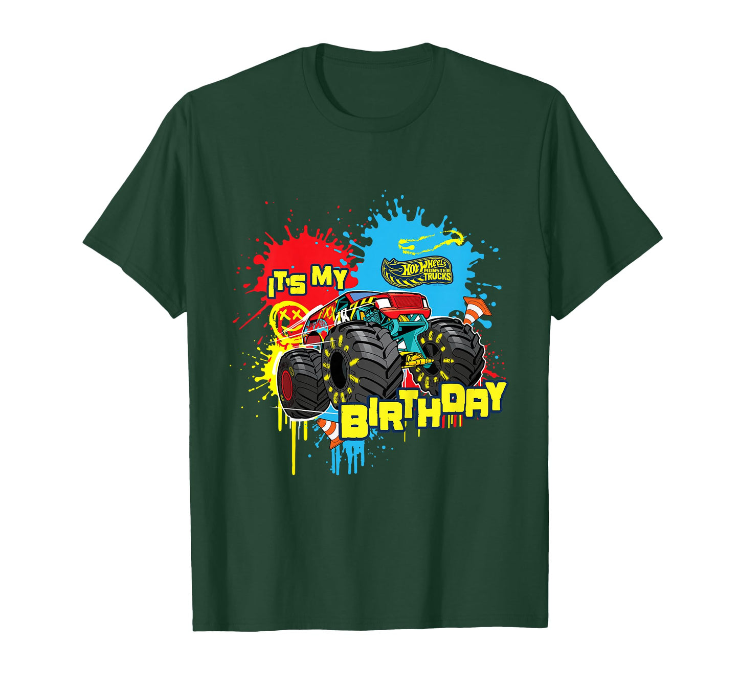 Kids Hot Wheels Monster Trucks - It's My Birthday Paint Splatter T-Shirt